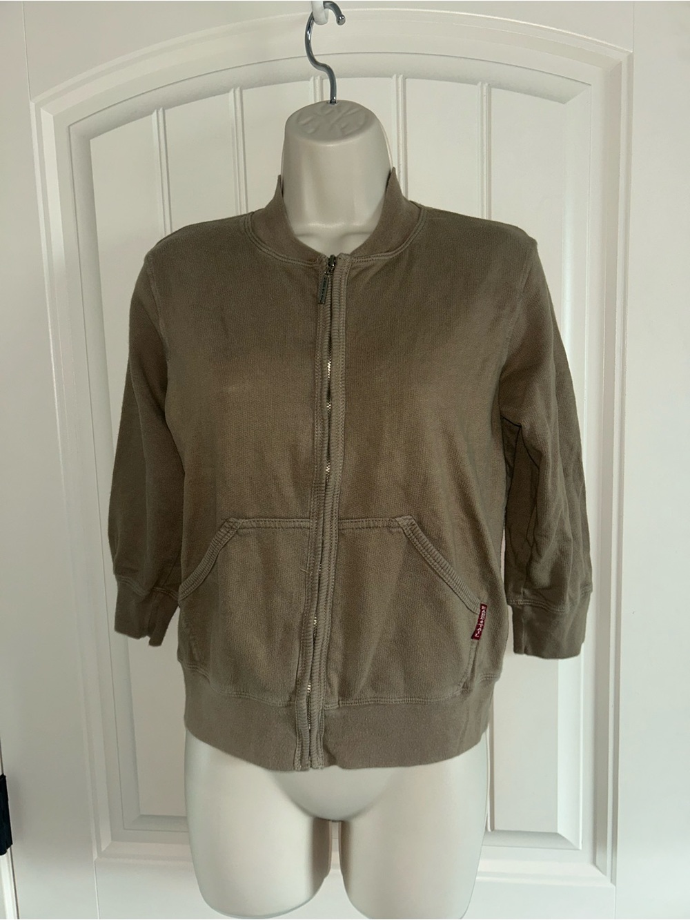 NEW Hard Tail Taupe Zip-Up Bomber Jacket 3/4 Sleeve Sz S